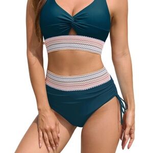 Zaful Dark Teal and Pastel High-Waisted Bikini